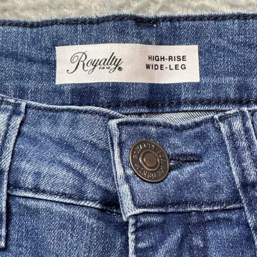 Royalty For Me Denim Blue Jeans Size 10 High Rise Wide Leg Boho Preppy Coastal - Picture 9 of 12